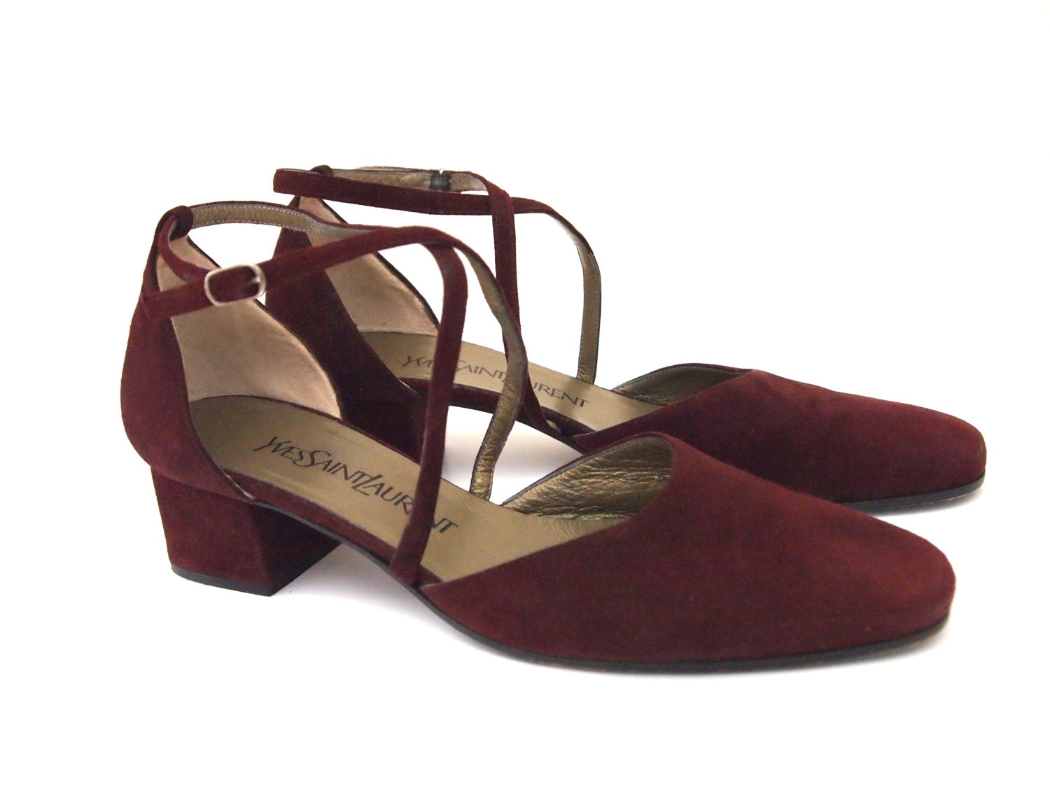 size 7 vintage 90s YSL suede strappy low heels