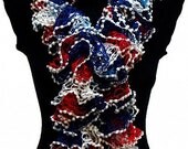 Knitted Navy White Red ruffled scarf, Christmas, gift by Arzu's Style