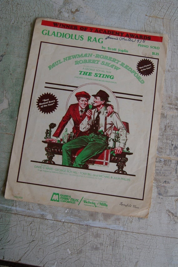 GLADIOLUS RAG Sheet Music From The Sting Movie Paul Newman and Robert Redford 1973 Ephemera