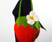 Felted Bag STRAWBERRY Handbag  Felt Purse Art Purse Red wild Felt Nunofelt wearable art Nuno felt shoulder bag fairy floral fantasy boho