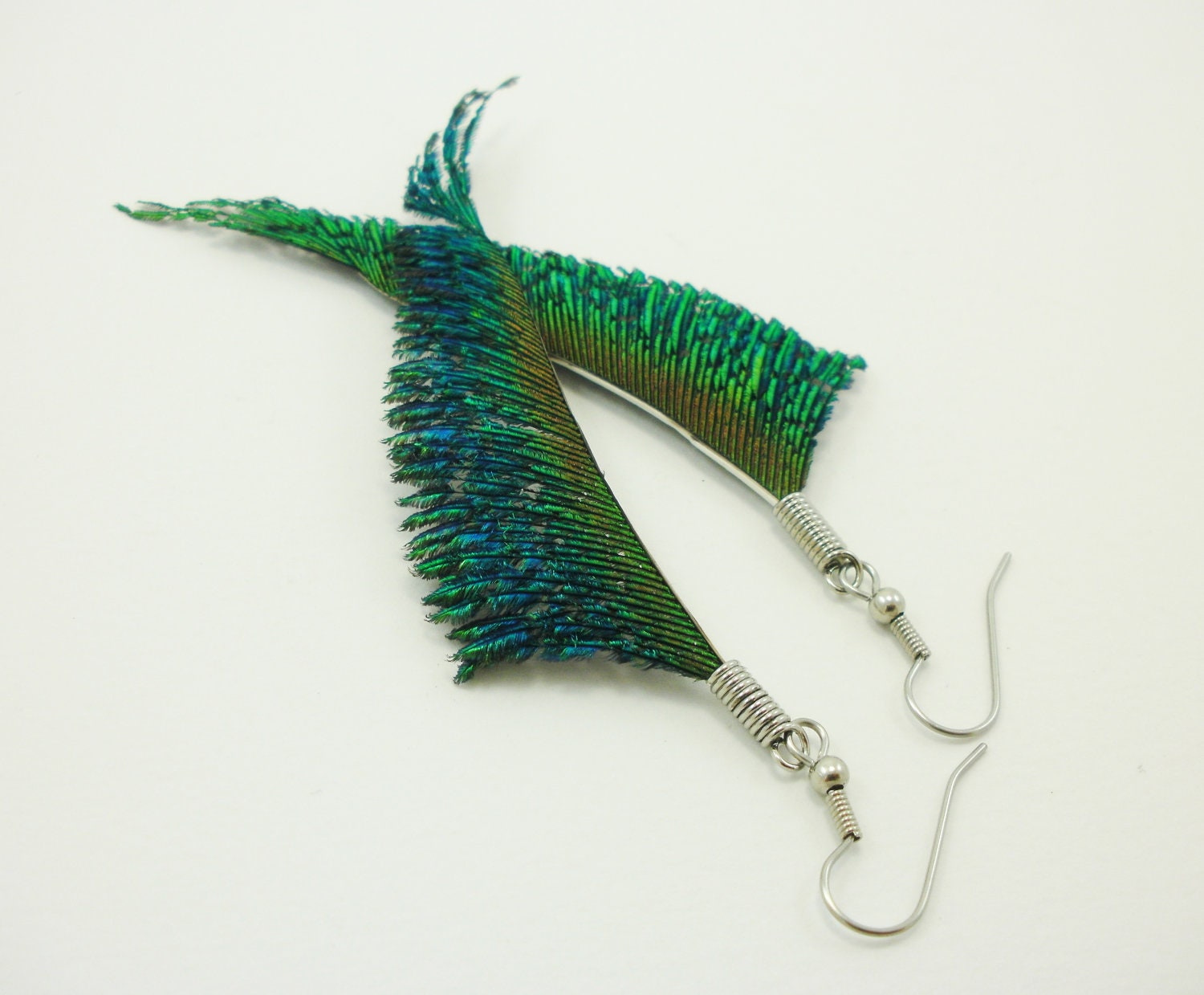 Sword Peacock Feather Earrings, peacock earrings, boho jewelry accessories, emerald green