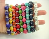Set of 3 Sugar Skull Bracelets, rockabilly howlite arm party, turquoise friendship bracelet, day of the dead, jewelry accessory