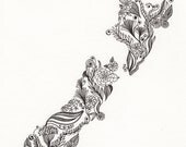 New Zealand Patterned Art Drawing 8x10" Print Unframed