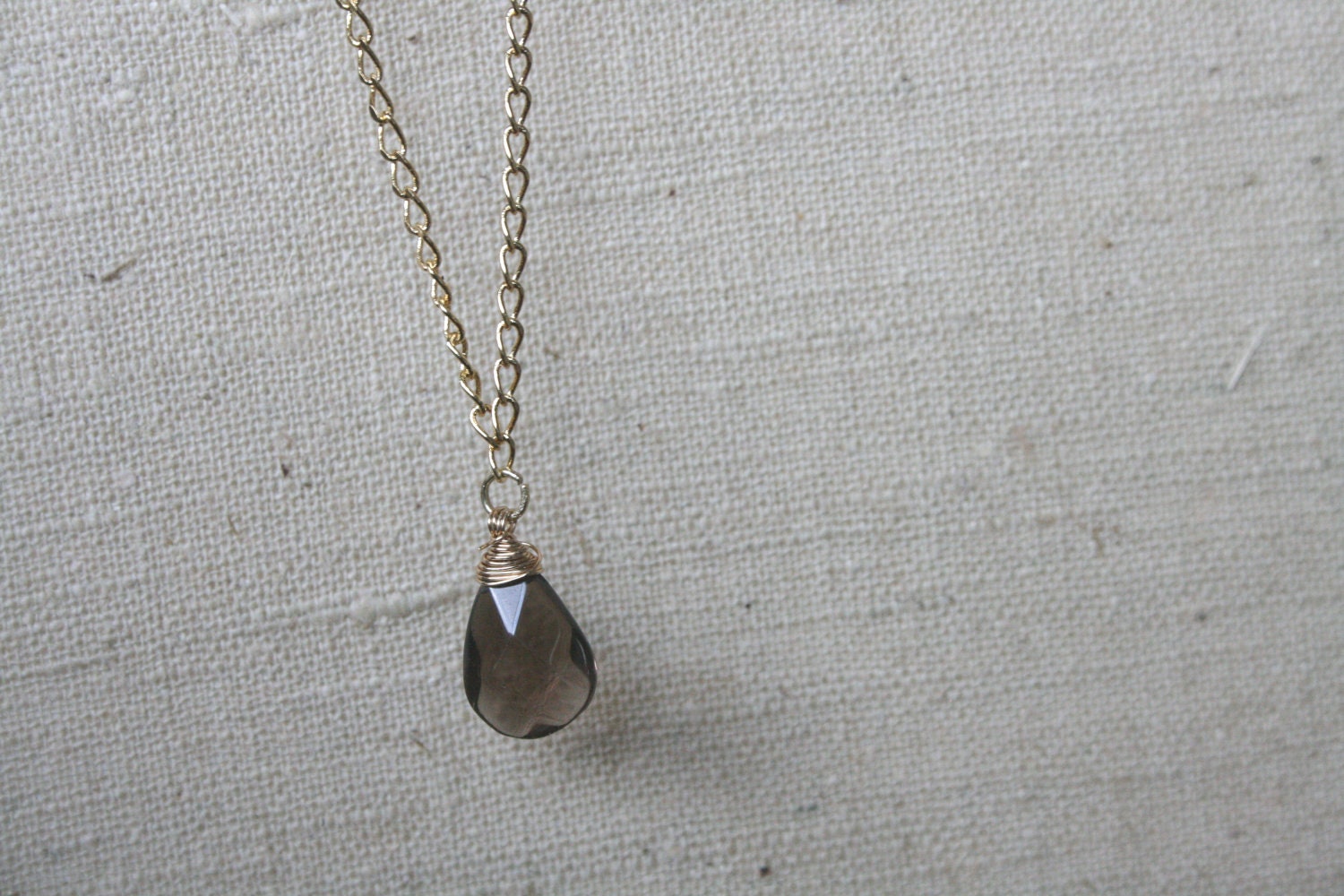 SALE // smokey quartz necklace // brown grey // faceted stone // gold wire wrapped // yoga // wedding // handmade