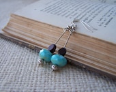 Turquoise and Wood Beaded Dangle Earrings - Long Earrings - Handmade Jewelry - OOAK - Ready to Ship
