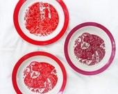 wall plates vintage kitchen decor peacock rooster burgundy poppy red african violet set of 3, gift for her