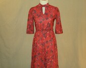 Vintage 1970s Red Sharon Dee Dallas Tie Neck Dress