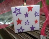 Starred Wood Pendant Necklace in Red, White and Purple