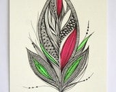 Harvest Feather. 5"x7" Original Artwork. Ink and Acrylic Colors