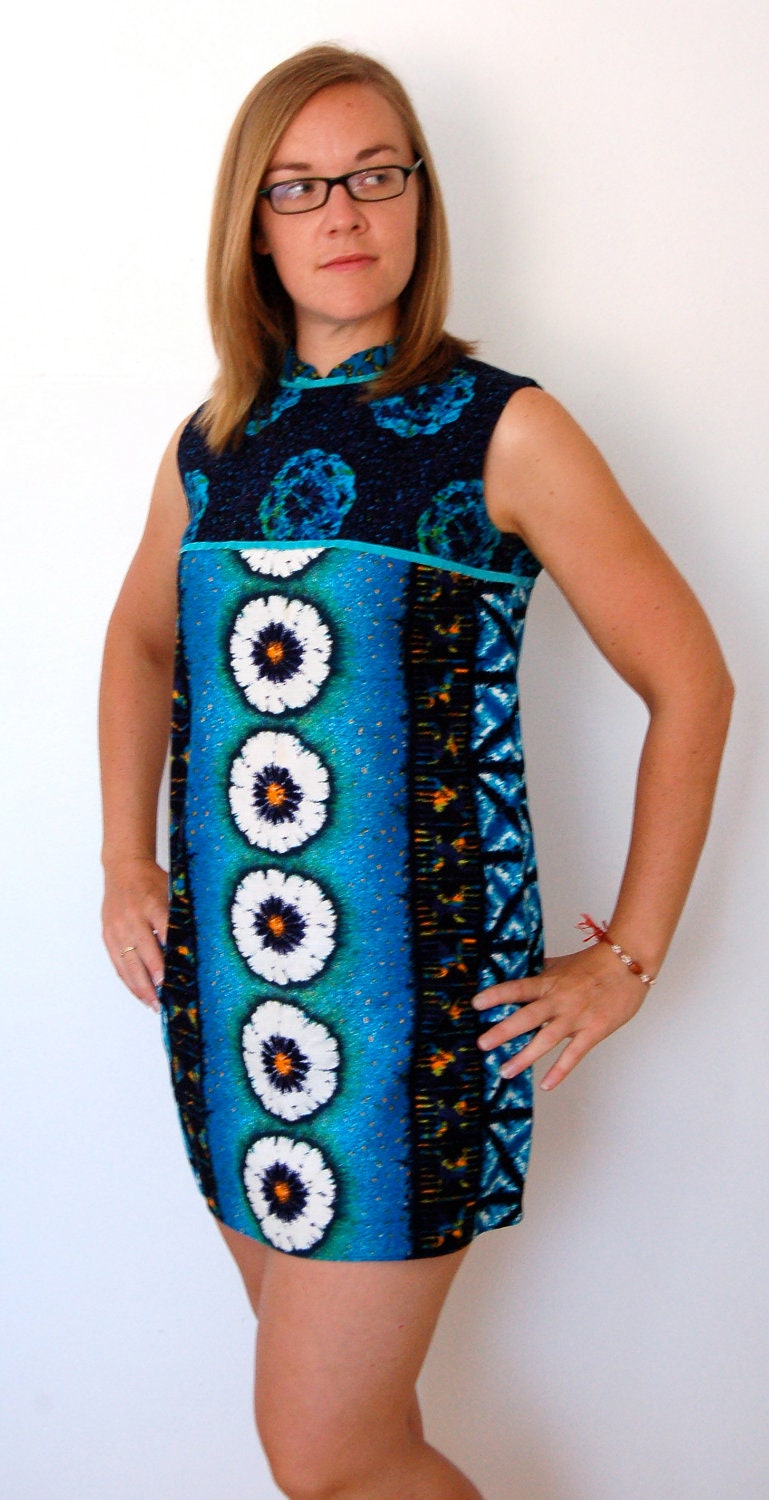 Vintage Dress - 1960s Hawaiian Blue Mini Dress