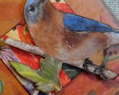 Bluebird, Original Mixed Media Collage Assemblage,  Bird Art, "In the Hedges "  Home Decor Eco  Art