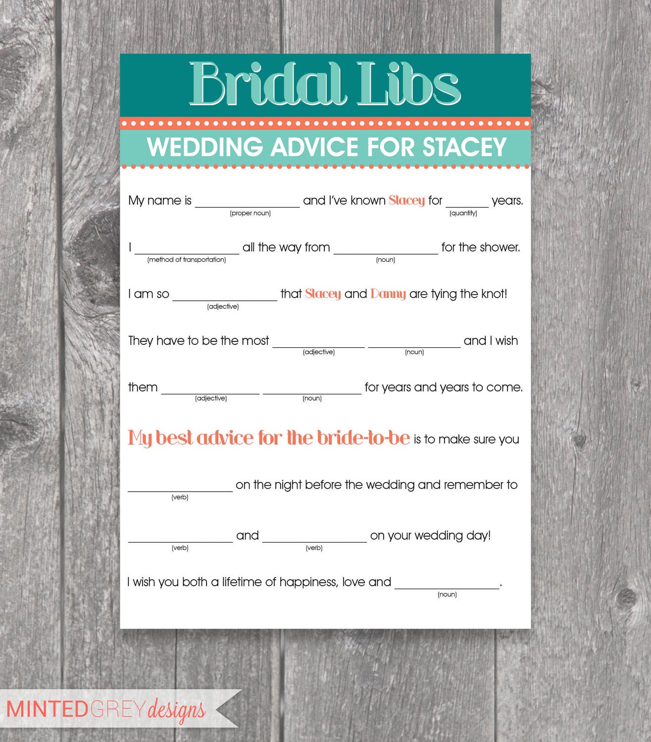 Printable Bridal Libs Mad Libs Bridal Shower Game