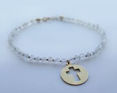 Gemstone beaded gold cross bracelet - Cutout cross pendant with moonstone beads - Modern trendy jewelry