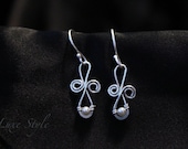Infinity Silver Ear Rings Wire wrapped Pearl dangle Ear Rings White Metal work Contemporary Handmade Jewelry Luxe Style