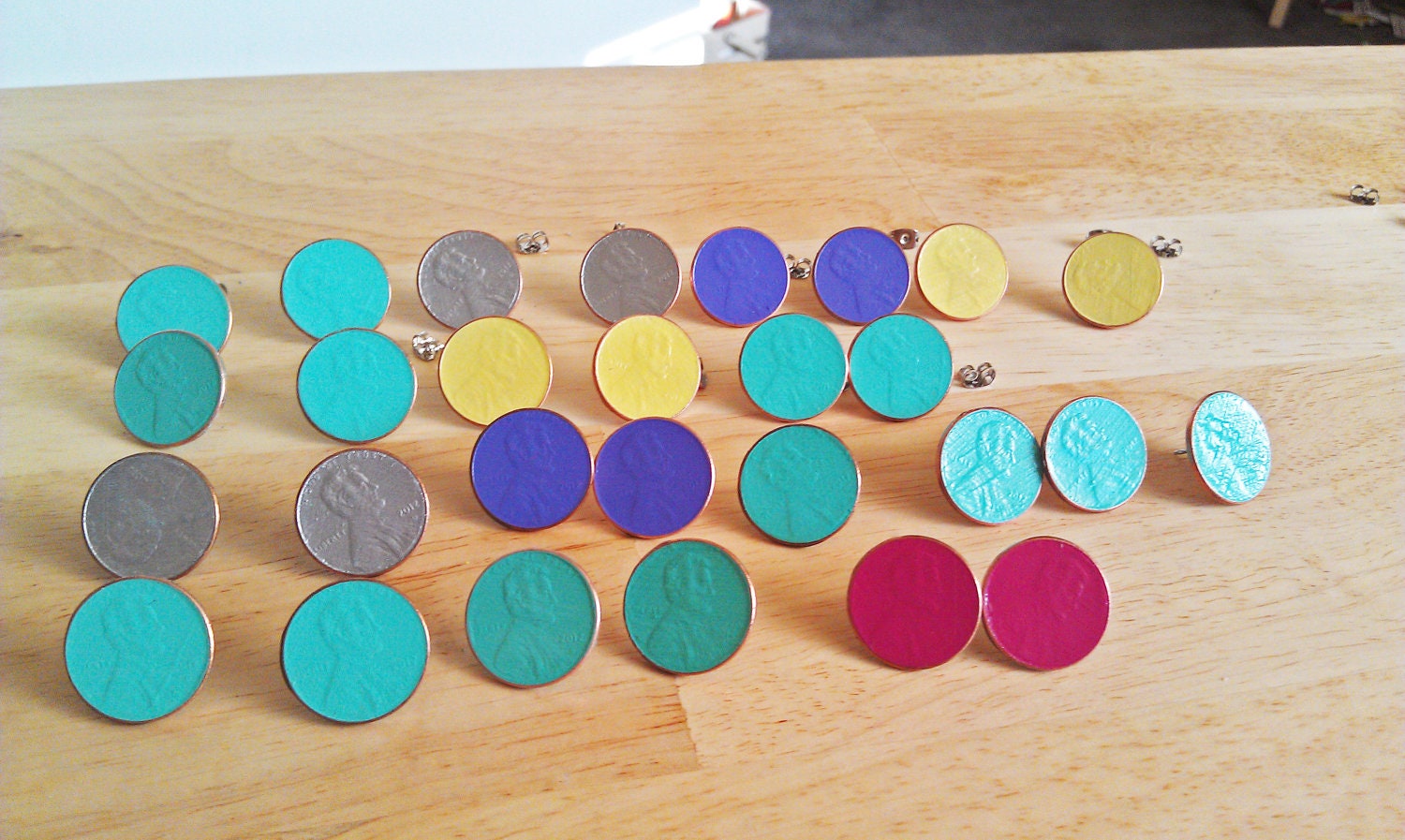 Penny Earrings - 9 Colors - Spring Hand Painted Coin Studs