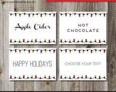 INSTANT DOWNLOAD - EDITABLE Christmas Holiday Lights Folding Buffet Labels, Food Tags, Place Cards - Diy Printable Pdf Il_170x135