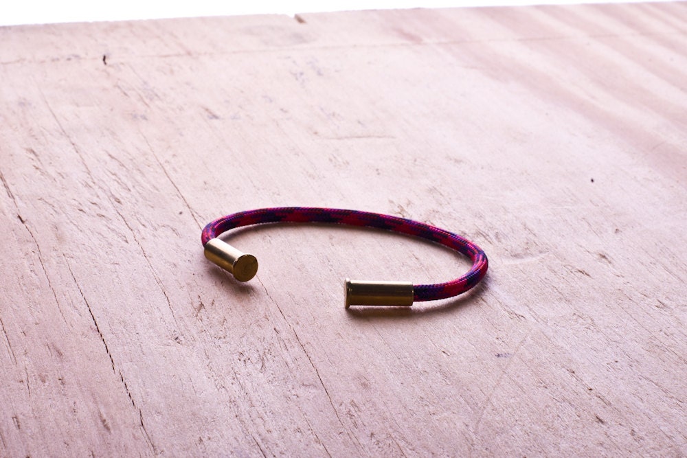 Candy Camo Bullet Casing Bracelet recycled .22lr casings red purple navy paracord wire BRZN