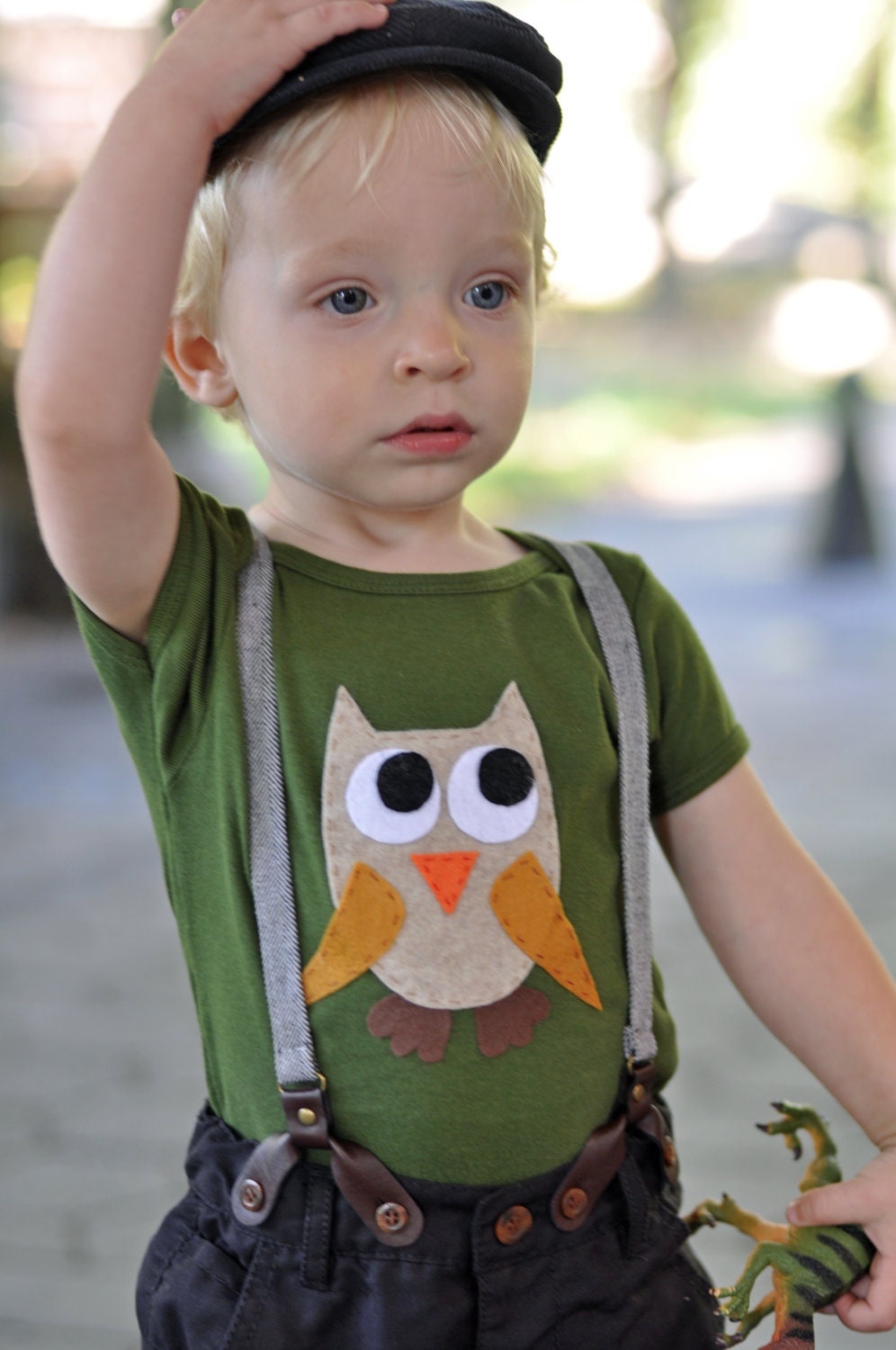 Owl Olive Green Onesie - American Apparel 100% Cotton Baby or Toddler Bodysuit - Felt Handstitched Owl - Gender Neutral