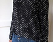 90s navy polka dot long sleeved blouse
