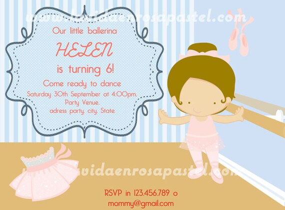 Ballerina invitation printable DIY. Customised/Personalised for your little girl's party. Free thank you card Il_570xn