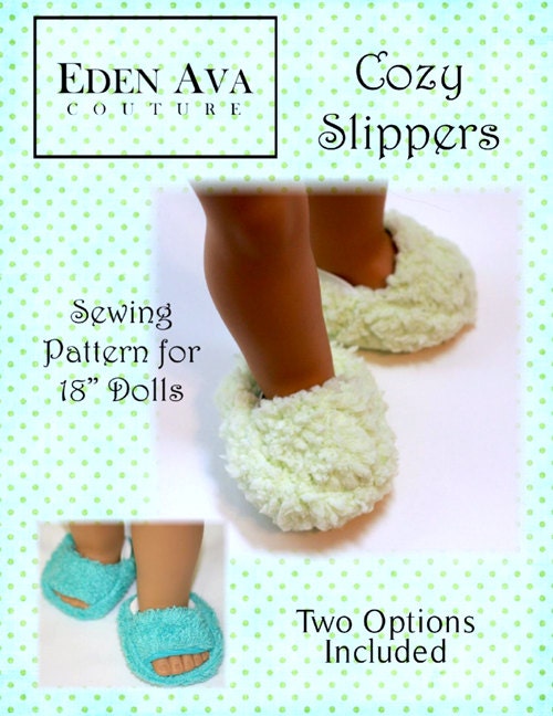 Eden Ava Cozy Slippers Shoe Doll Clothes Pattern for 18 inch American Girl Dolls - PDF