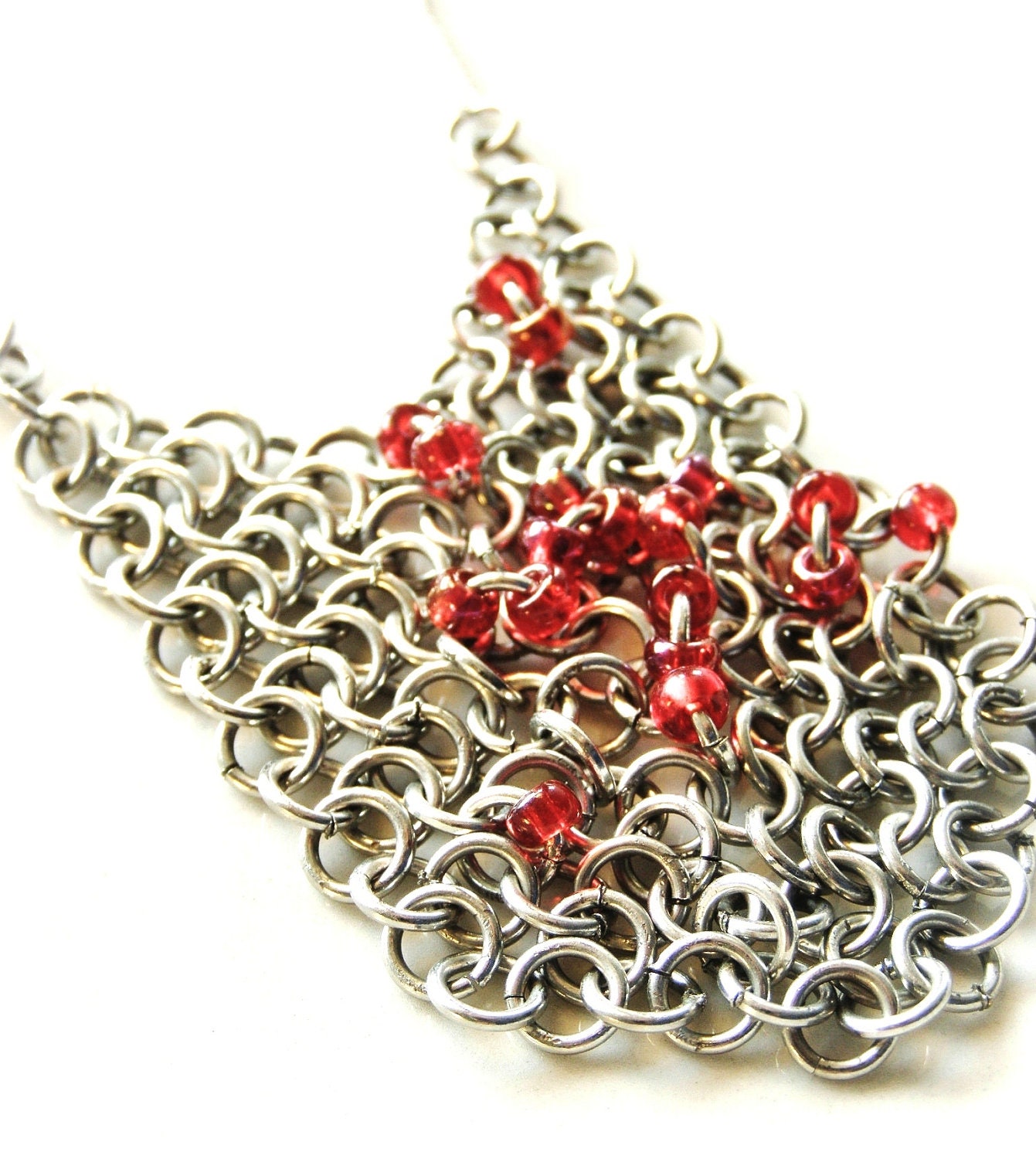 Red Industrial Sterling Silver and Steel with Sparkly Red Beads Necklace 'Sparkly Red'