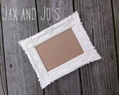 Baroque picture frame 5x7 hang or stand glass ornate corners shabby chic heirloom white vintage wedding table number sign French country
