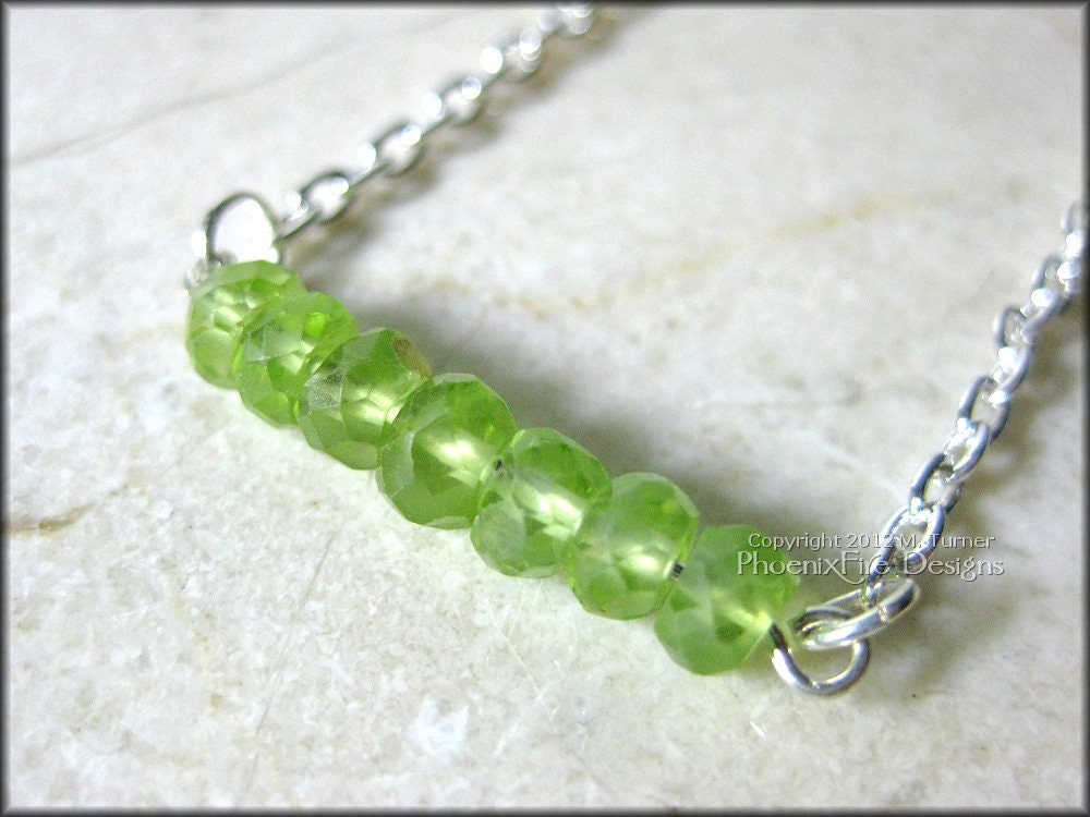Peridot in a Row Handmade Necklace in Sterling Silver (August Birthstone) Gift For Her Under 35