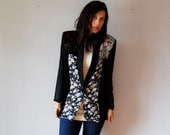 vintage VELVET blazer / 1980s sheer lace FLORAL cigarette jacket