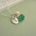May birthstone necklace, personalized necklace, emerald green onyx, custom initial, sterling silver monogram, freshwater pearl