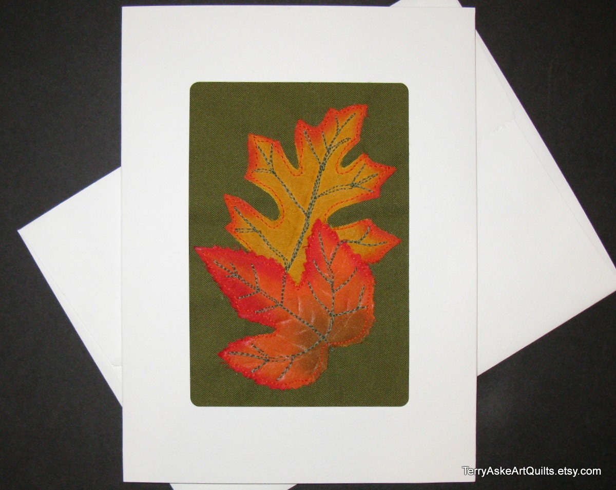 Autumn Leaves Greeting Card - Mixed Media Fiber Art