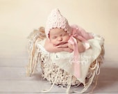 Baby Pixie Bonnet Hat Light Pink Crochet Newborn Photo Prop
