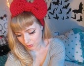 Red Sparkle Crocheted Big Bow Ear Warmer Headband