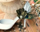Wedding Shoe Clips Peacock & Olive Green Fan. Herl Feathers Teal Turquoise, Bridal Bride Bridesmaid Gift for Her, Statement Mom Mothers Day