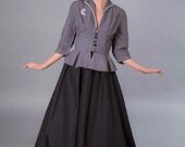 1940s blouse . 40s black and white gingham top with peplum . new look women's vintage