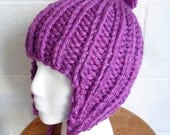Pom-Pom Ear Flap Hat - Denver Rocky Mountain Purple