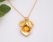 November Yellow Citrine Personalized Birthstone Necklace - Custom Initial Jewelry  - Personalized necklace - Calla Lilly Necklace