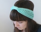 Mint Little Bow Headband Crochet Earwarmer