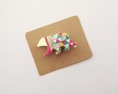 Geometric Bear Brooch - Neon Enamel Metal Pin Badge
