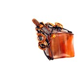 Wire wrapped Copper pendant arrow shaped, tribal primitive pagan orange Agate, natural gemstone, geometrical necklace