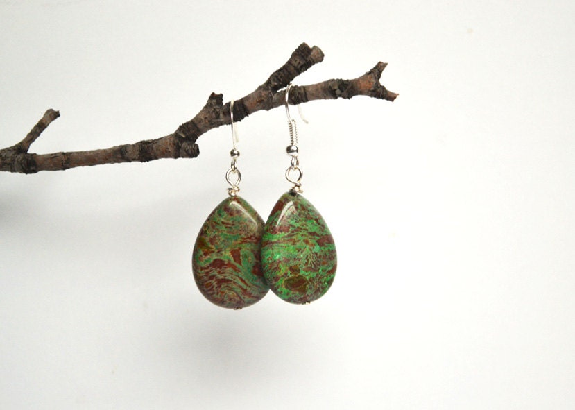 African Turquoise Drop Earrings, Mountain Inspired Earth Tones, Brown Green Earrings, Canadian Jewellery, Minimalist Stone Jewelry.