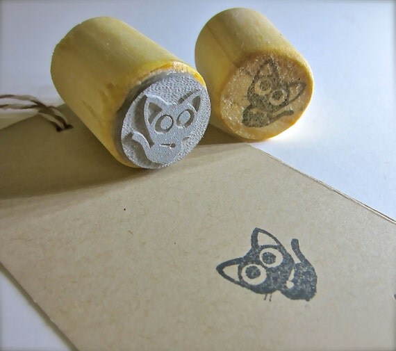 Black Cat Rubber Stamp - Black Kitty Stamp 3/4" or 2.2cm