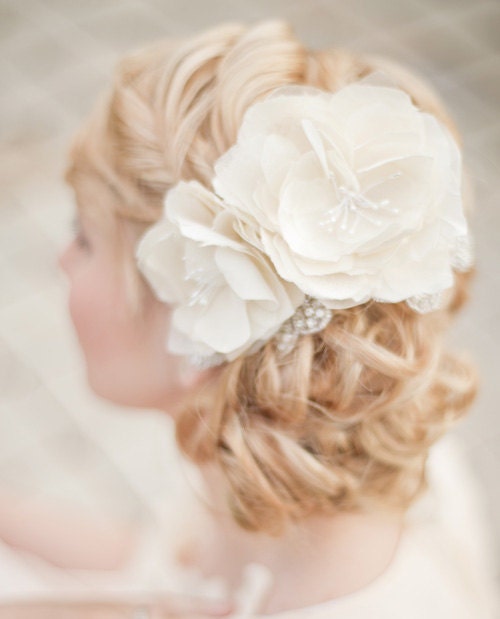 Bridal Silk Flowers Wedding Hair Flower Fascinator Bridal Sash Flower Headband Ivory White - Madison MADE TO ORDER