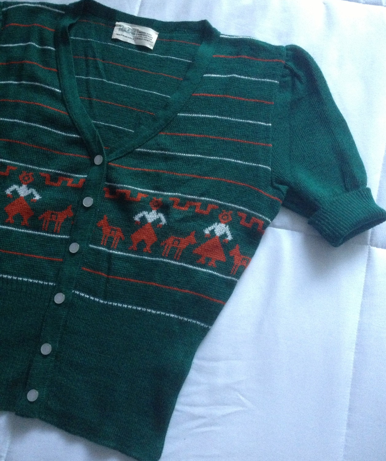 Vintage 1970s Short Sleeve Sweater in Hunter Green Size Small