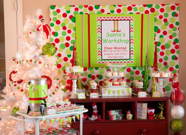 CHRISTMAS Party - Santa's Workshop Party - PRINTABLE Party Package - Elf Feet - Chevron Christmas Il_570xn