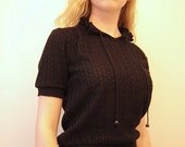 Black short sleeve sweater with wrinkled collar