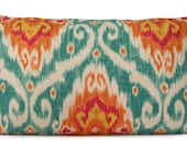 Iman Ubud Ikat Pillow Cover in Turquoise, Orange, Fuchsia - Lumbar Decorative Pillow - Throw Pillow - Accent Pillow - Custom Pillow