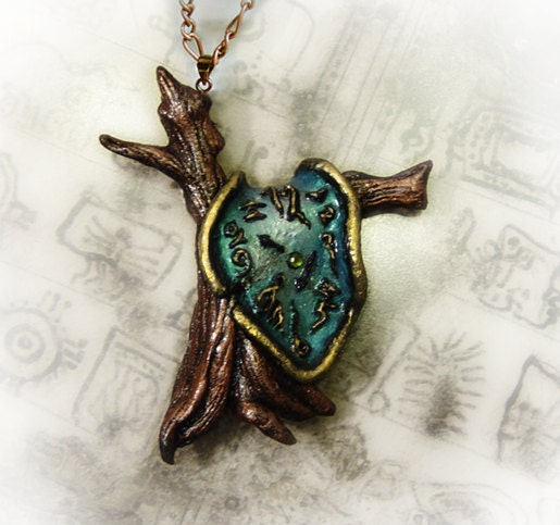 Dali's melting clock art pendant, art jewelry, wearable art, polymer clay pendant