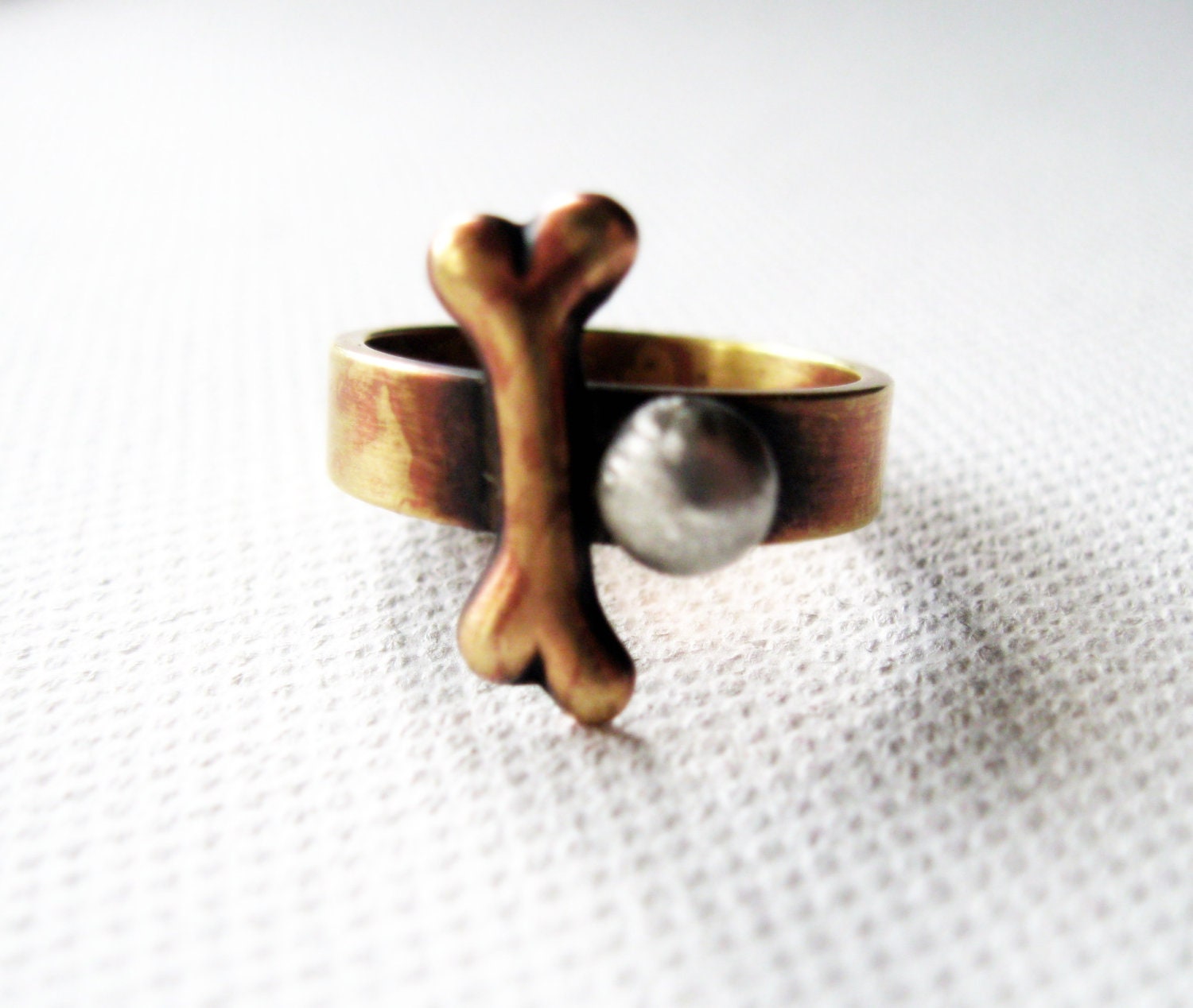 Dog Bone Ring Rustic Silver Brass Pet Lover Metalsmith Novelty Geekery Jewelry