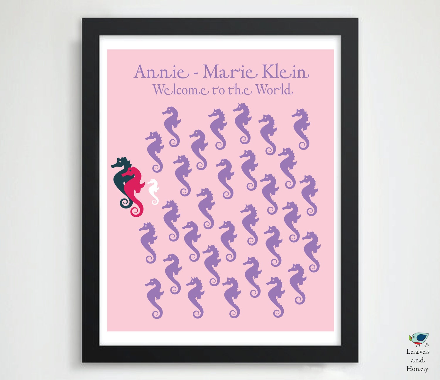 Seahorses Baby Shower Gift //  Nautical Wedding Guest Book Alternative // Gift for Her / Wife // Personalized Art // 30 Guest // 16x20